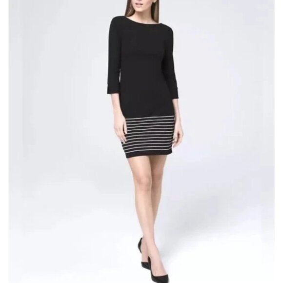 WHITE HOUSE BLACK MARKET STRIPED HEM KNIT 3/4 SLEEVE SHIFT DRESS - Picture 1 of 11